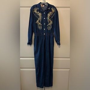 Vintage 90's Embellished Denim sz 12 Jumpsuit Country Western Blue Creek